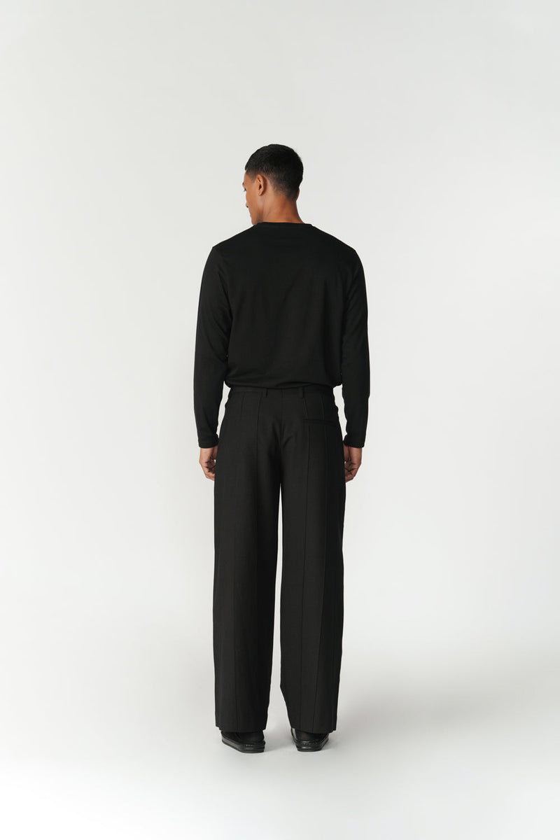 Straight Leg Pin-Tuck Pants pant/trouser by Turn Black in black for men in Singapore
