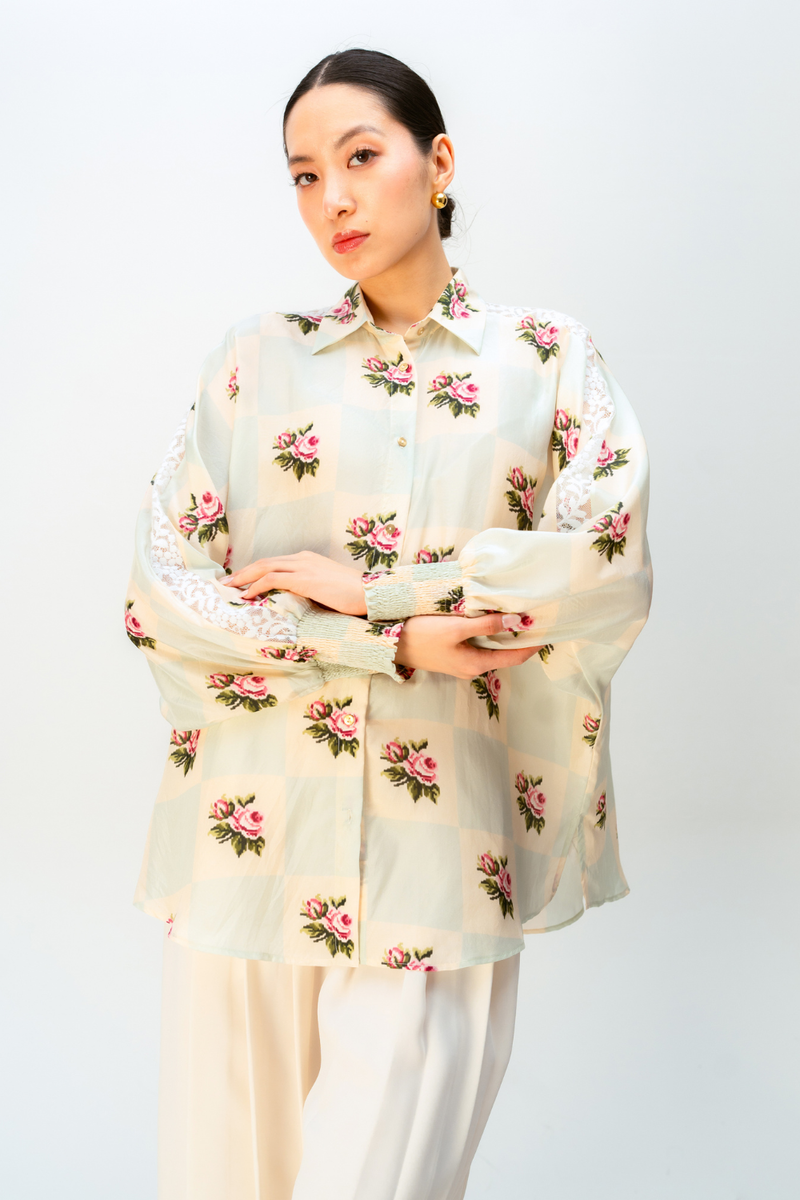 MORNING SONG SHIRT silk top/shirt by Ode to Odd in green for women in Singapore