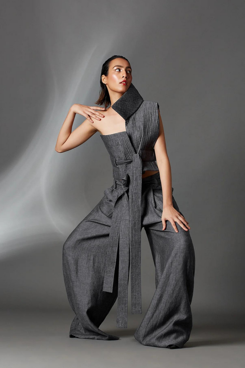 Hardy Trousers-Steel Grey linen by Chola in grey color for women in Singapore