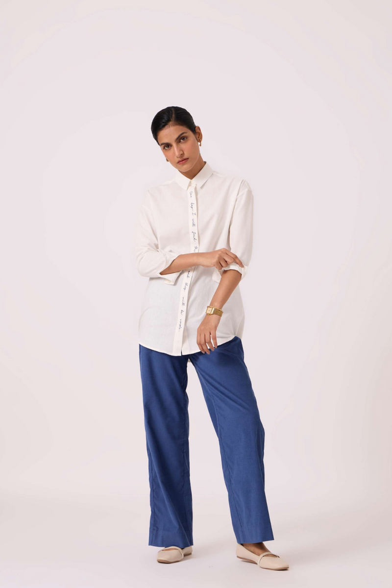 Kerouac Handwoven Embroidered Shirt cotton by The Summer House in white color for women in Singapore