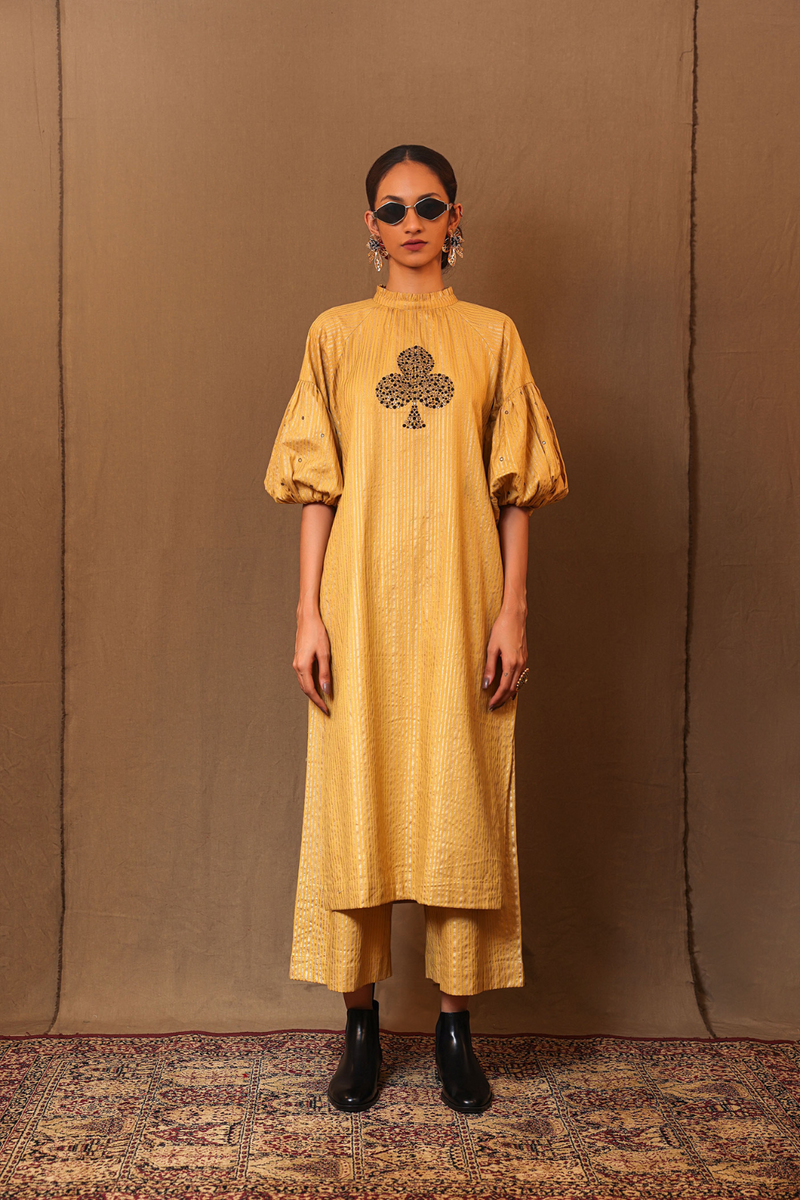Mustard Big Club Tunic Set (2 PCS) 100% cotton by Mati in mustard color for women in Singapore