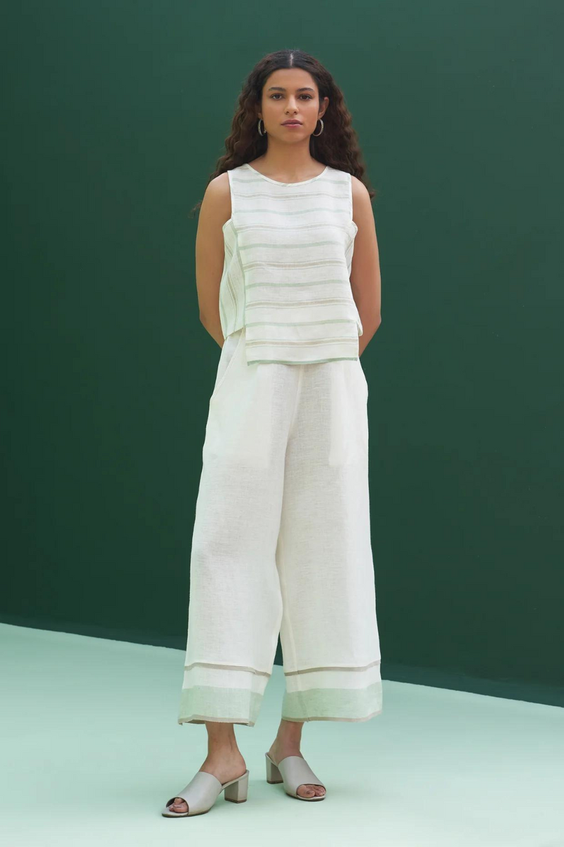 Jiho Striped Linen Crop Top
- Mint linen by Manan in mint color for women in Singapore