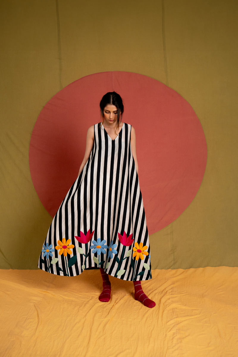 Mali Simp Dress-Black and Multicolour chanderi dress by Ka-Sha in multicolor for women in Singapore