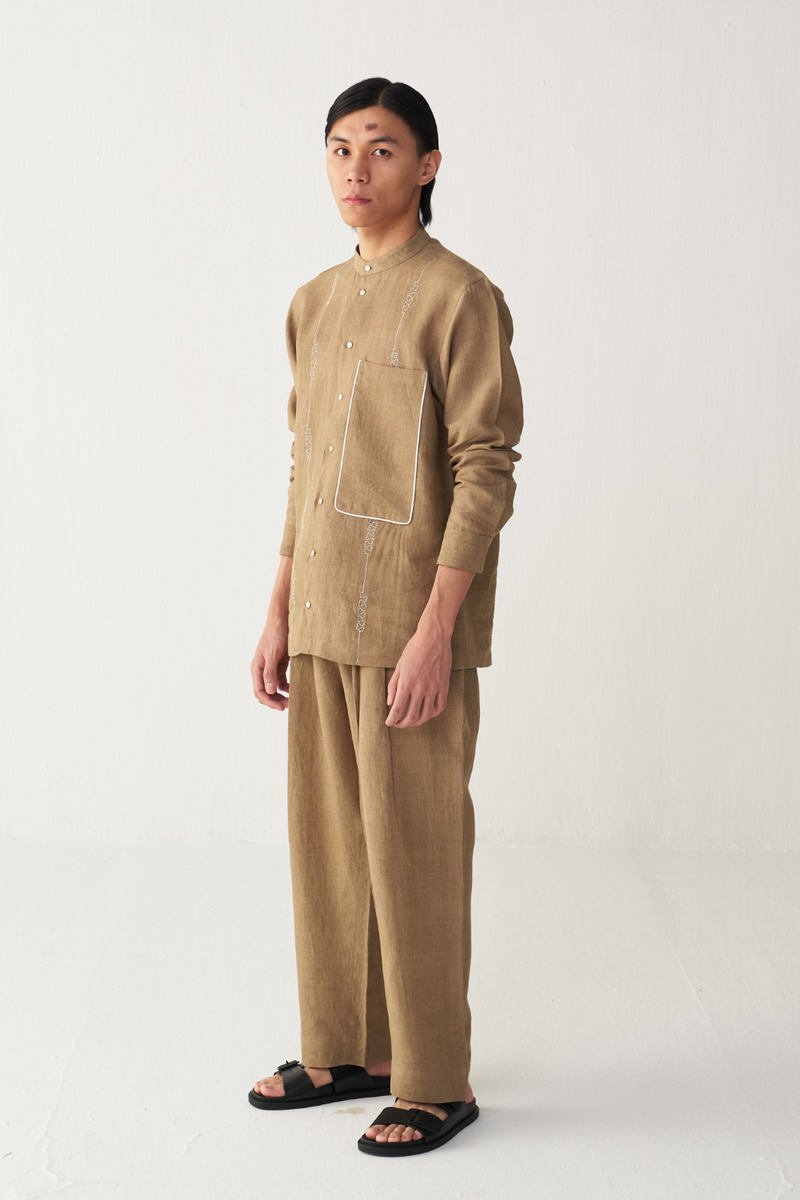 ABSTRACT EMBROIDERY SHIRT linen by THREE Men for men in Singapore