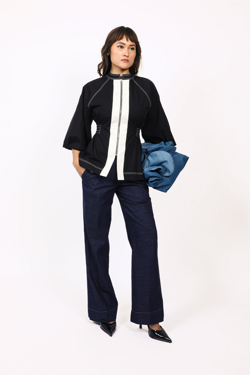 Lana Top-Black & Off White 100% cotton Buy Lana Top from C&W | Tops And Shirts for Women by Leh Studios in black color for women in Singapore