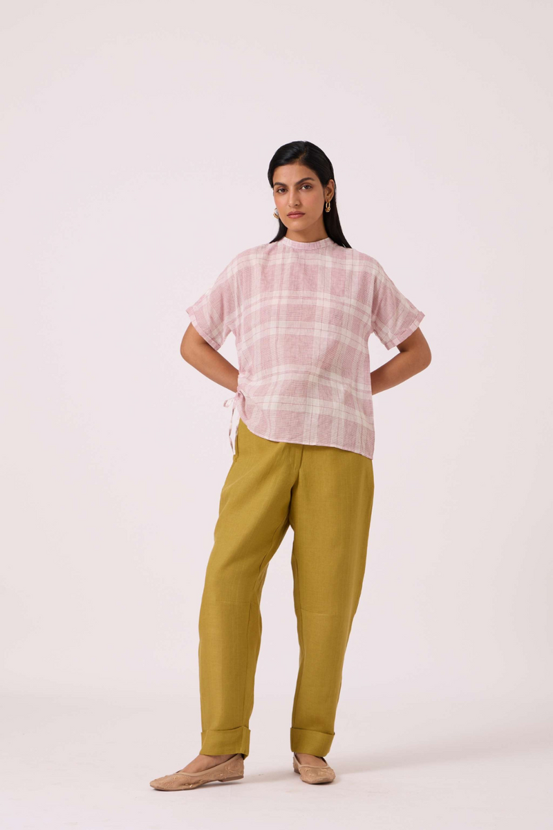 Ursula Checkered Handwoven Top cotton by The Summer House in red color for women in Singapore