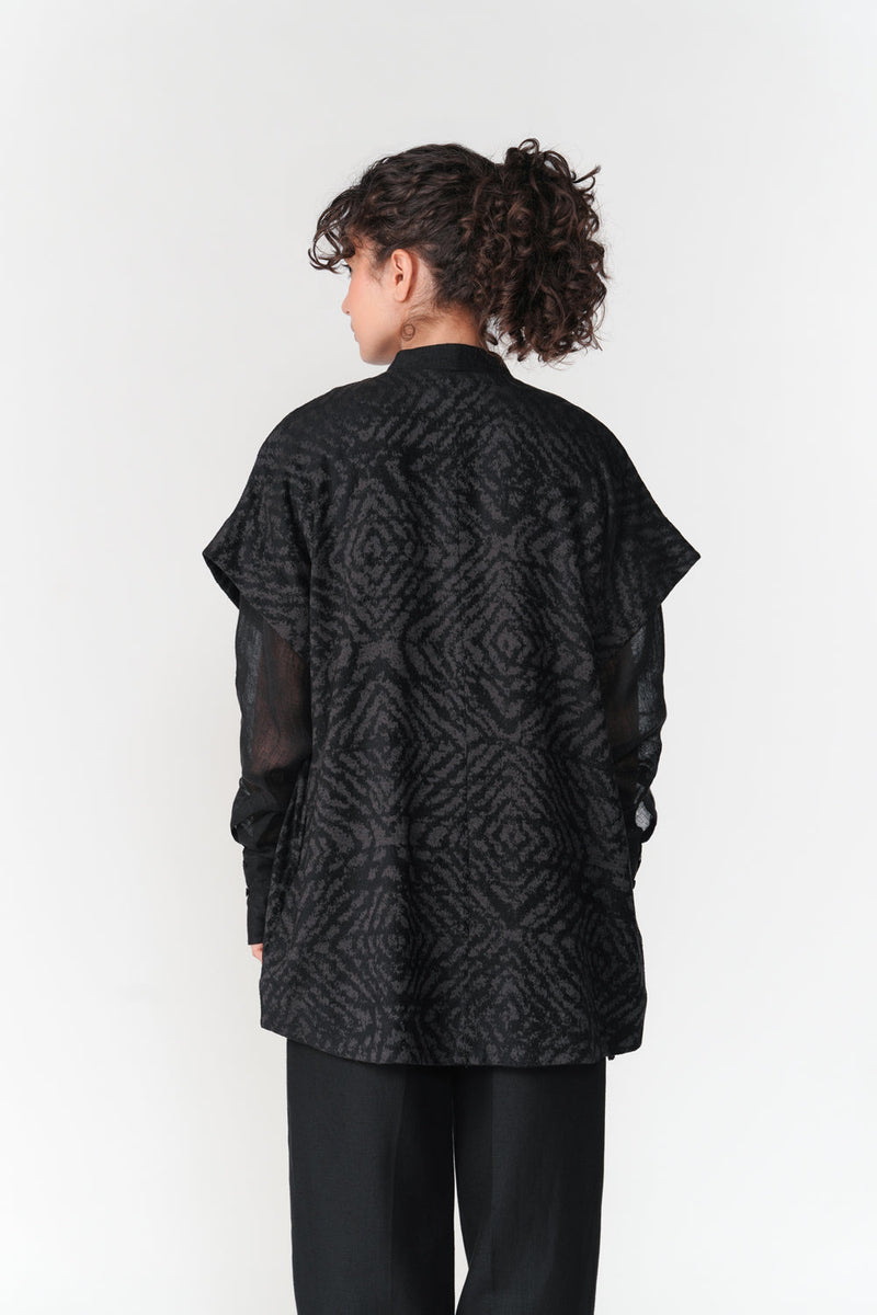 Short Drop Shoulder Overlay jacket/overlay by Turn Black in black for women in Singapore