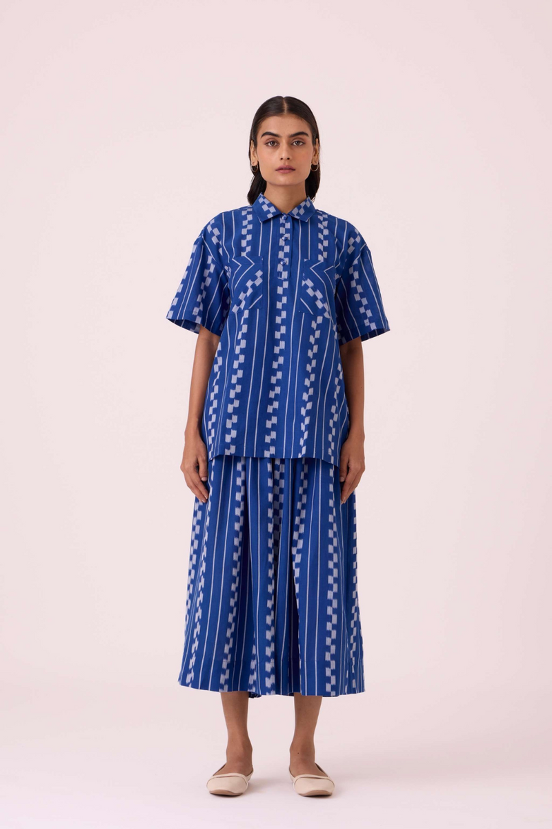 Douglas Blue Striped Ikat Pants cotton by The Summer House in blue color for women in Singapore