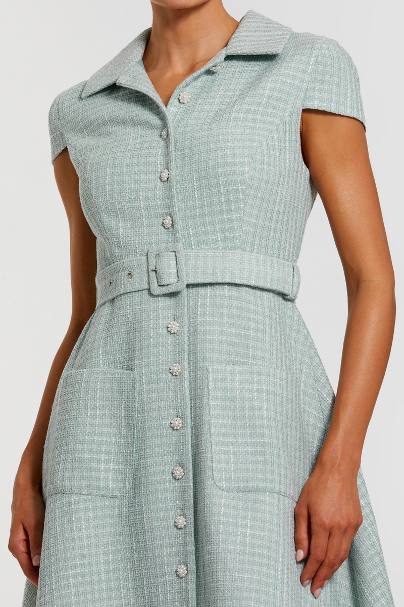 81199-Button Up Midi Dress-Seafoam by Mac Duggal for women in Singapore