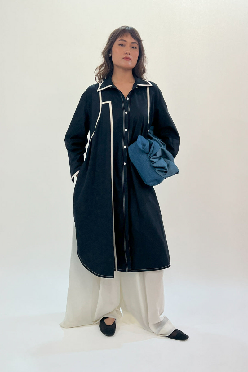 Line shirt dress-Raven 100% cotton Buy Line shirt dress-Raven from C&W | Dresses for Women by Leh Studios for women in Singapore