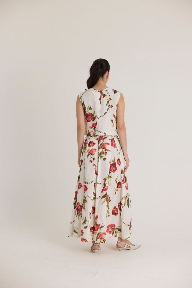 ROSITA LINEN TOP & SKIRT SET linen by Yam in white color for women in Singapore