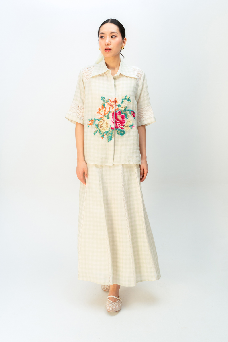 FAIRY CHECK SHIRT linen top/shirt by Ode to Odd in green for women in Singapore