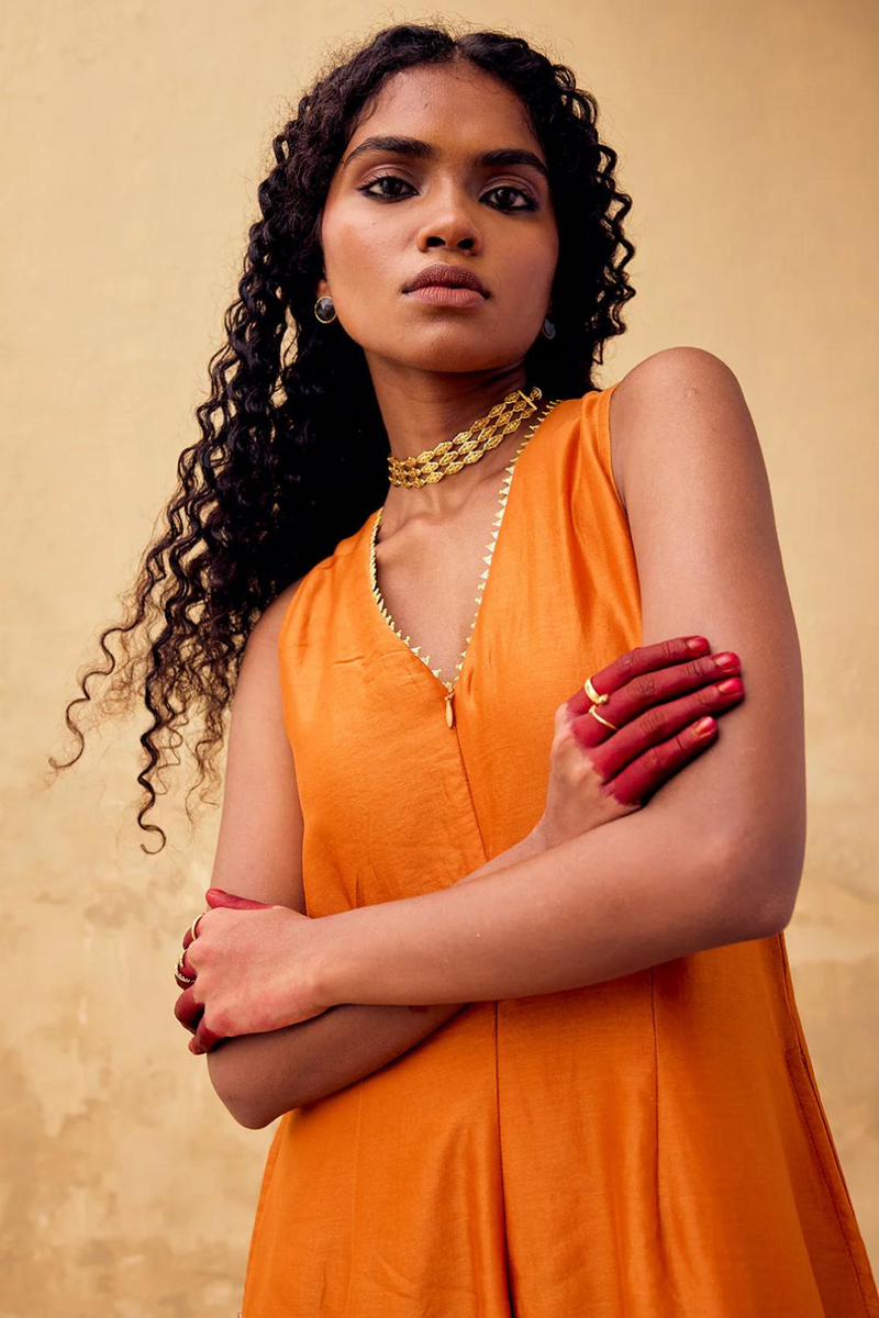Kesar Jumpsuit chanderi by Khara Kapas in orange for women in Singapore