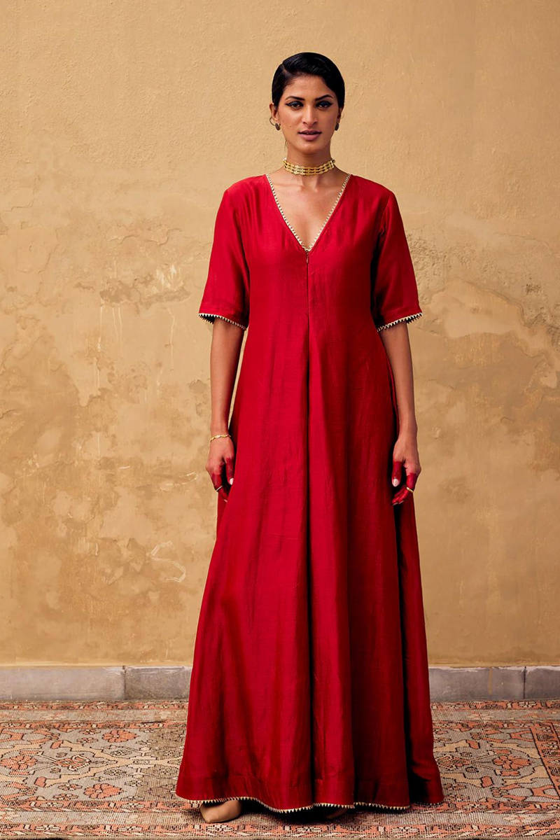 Jashn Jumpsuit chanderi by Khara Kapas in red for women in Singapore