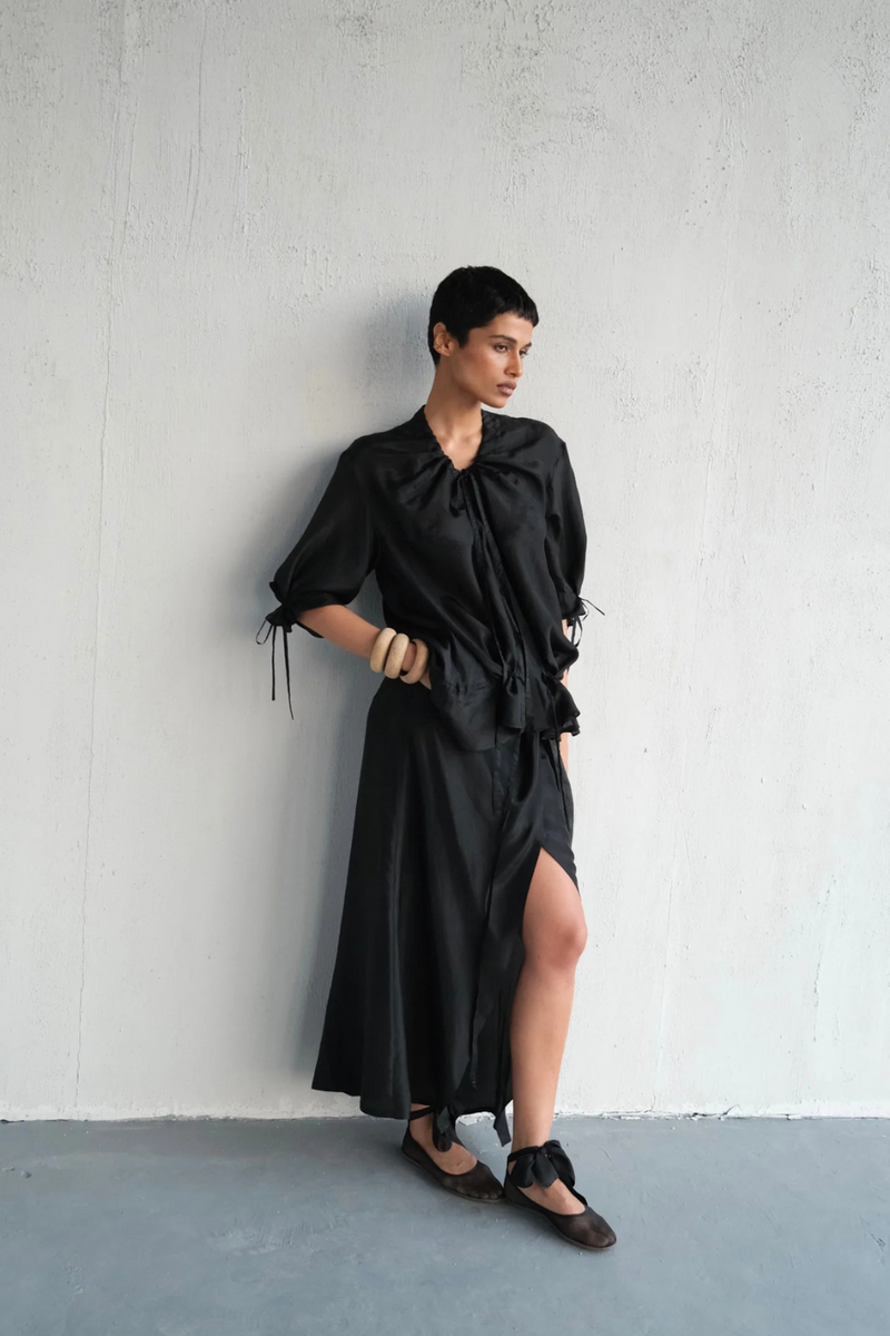 CITTA SILK TIE UP SET silk Buy CITTA SILK TIE UP SET from C&W | Co-Ord Sets for Women by Ituvana in black color for women in Singapore