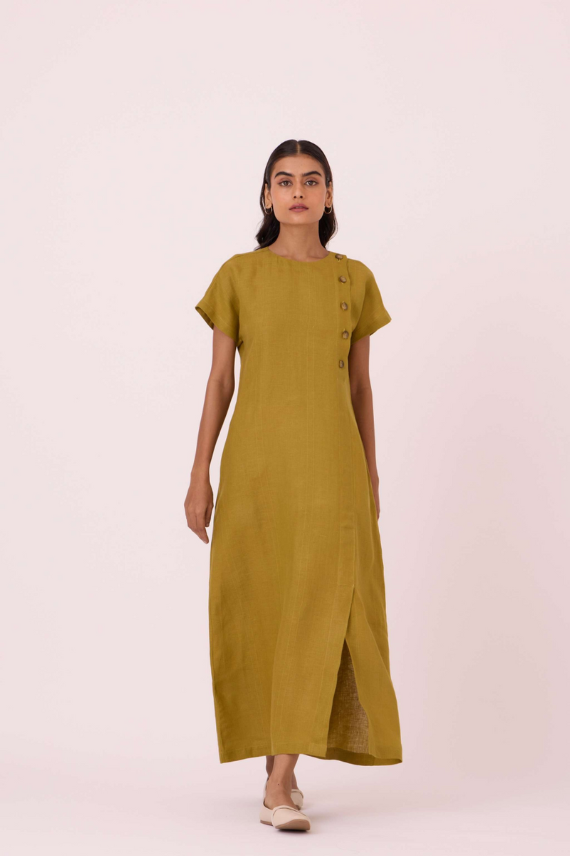 Liza Olive Linen Dress linen by The Summer House in mauve color for women in Singapore