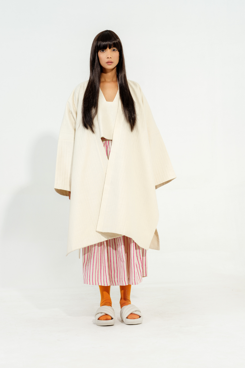 Shitake Jacket cotton matty jackets and overlays by Stoique in natural, pink for women in Singapore