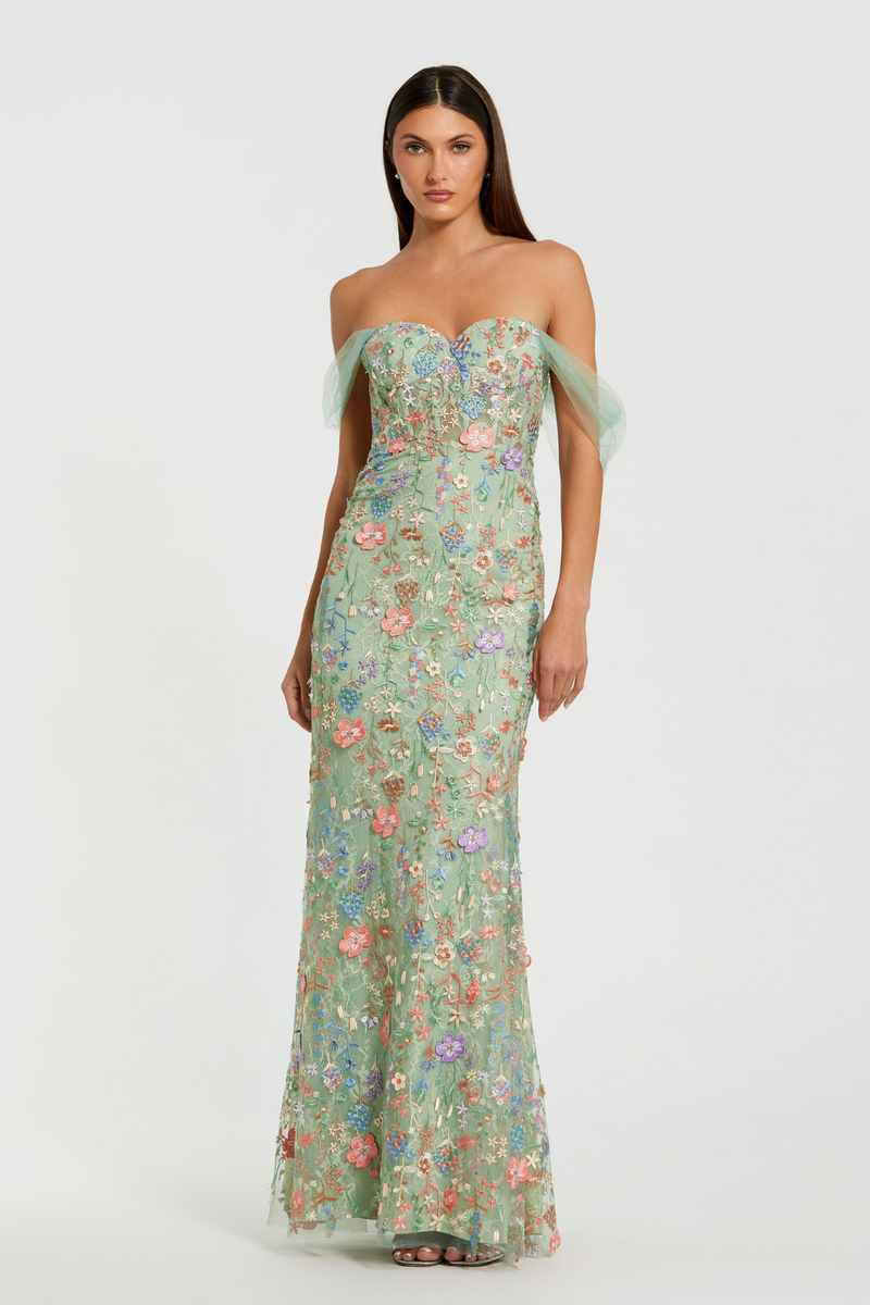 68809- Column Gown-Sage Multi mul by Mac Duggal in multi color for women in Singapore