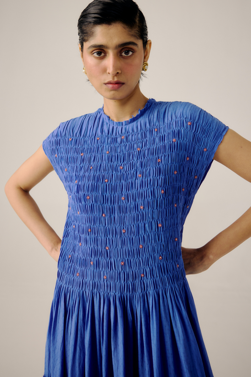 July Dress - Electric Blue linen by CORD in blue for women in Singapore