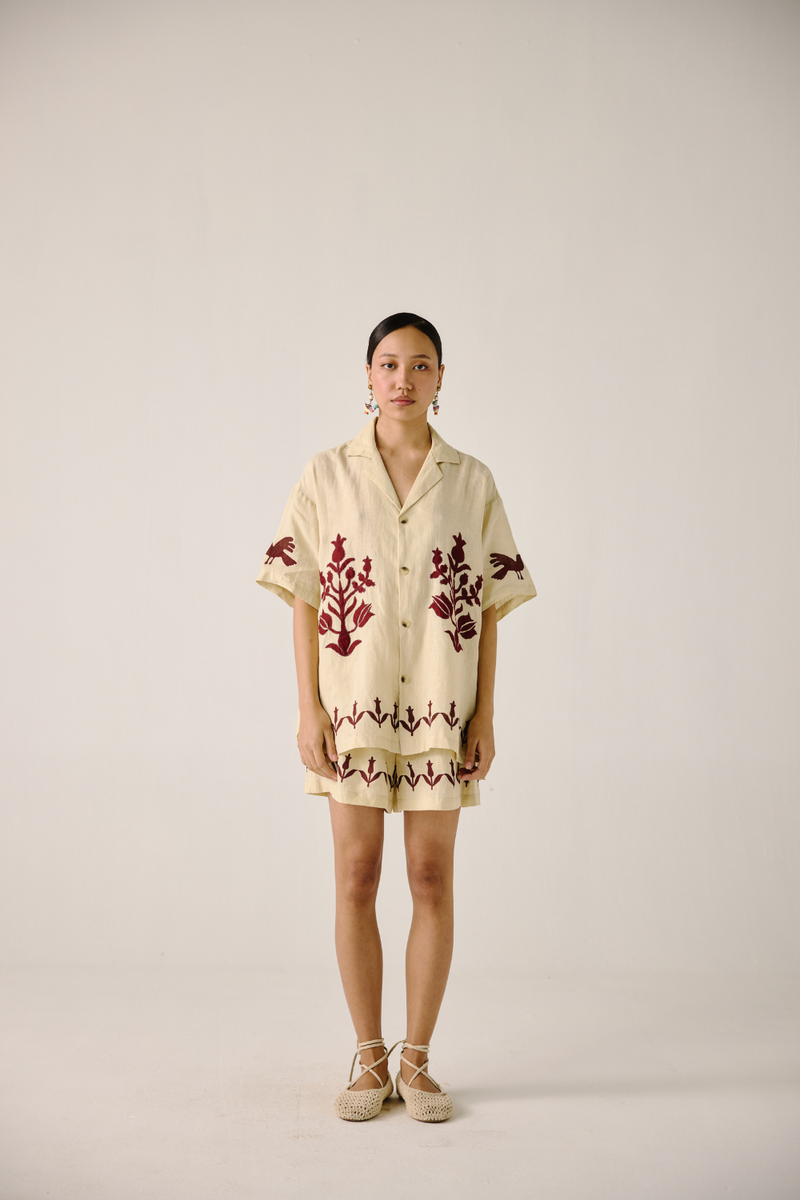 Unisex Set - Ivory Bird Applique linen by CORD in ivory for women in Singapore