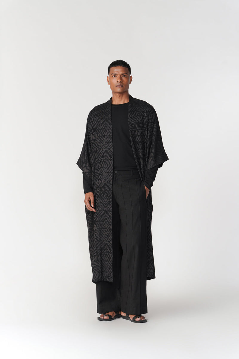 Jacquard Kimono Sleeve Overlay viscose cotton jacket/overlay by Turn Black in black for women in Singapore