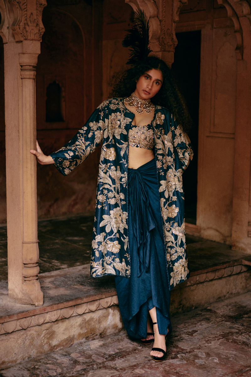 PH-2492 
Jacket 
Blouse
Skirt Set by Paulmi & Harsh for women in Singapore
