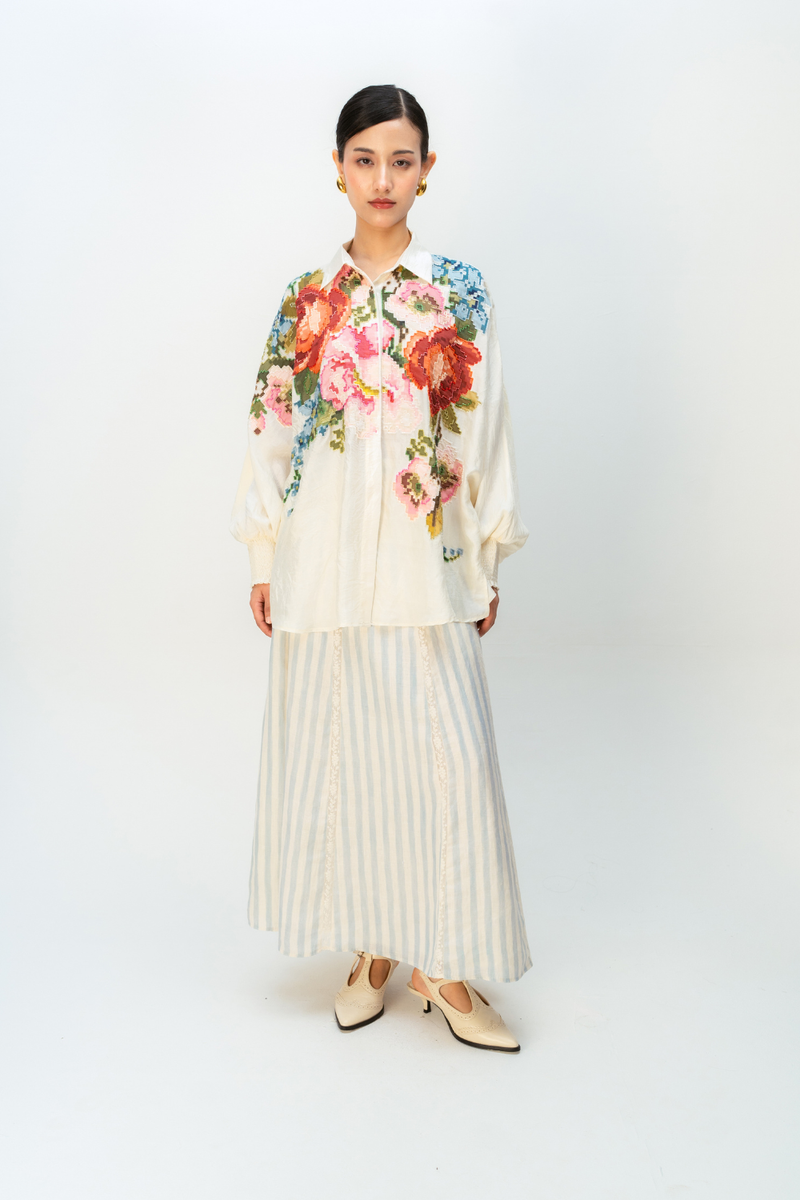 MEADOW ECHO SHIRT silk top/shirt by Ode to Odd in off white for women in Singapore