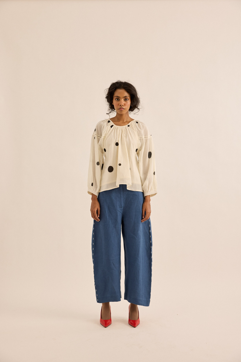Snowdot Top mul top/shirt by Khara Kapas in ivory for women in Singapore