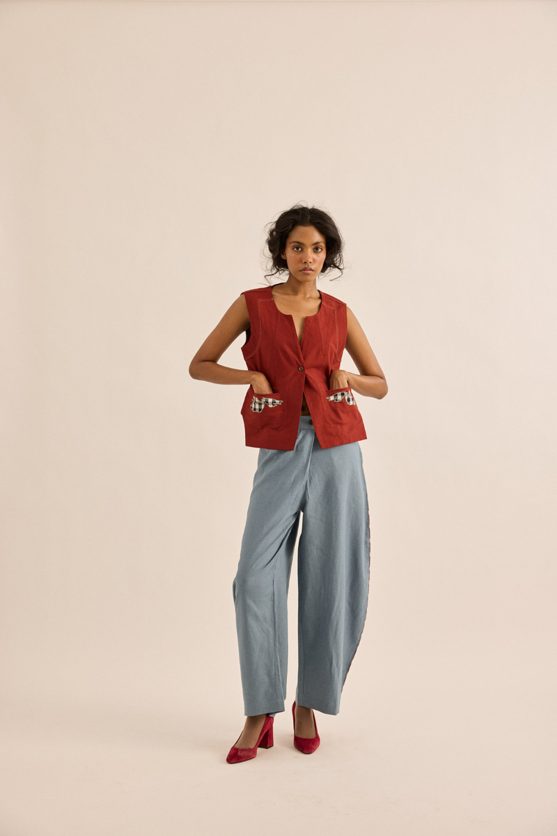 Turchese Pants oxford pant/trouser by Khara Kapas in blue for women in Singapore