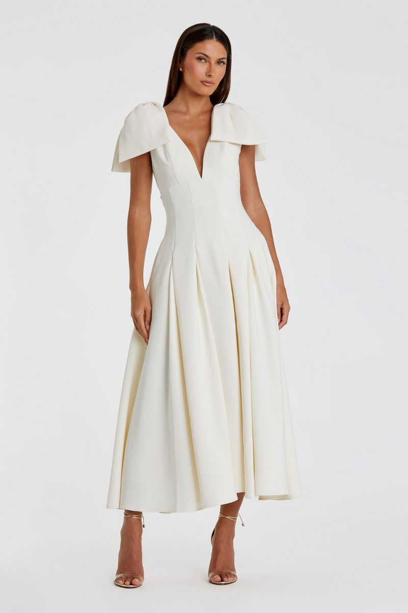 21046-Dress with Bow Straps-Ivory by Mac Duggal in ivory color for women in Singapore