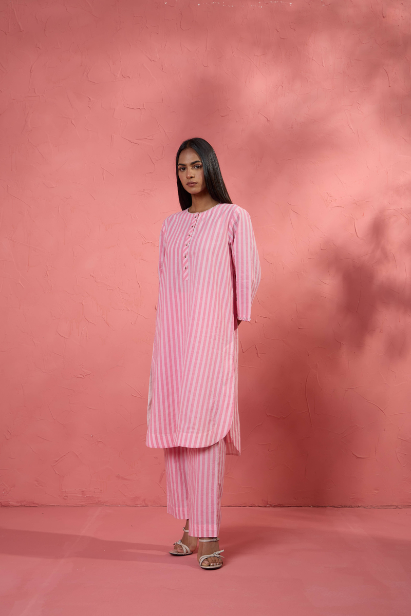 Rosa Stripe Set cotton cambric light kurta set by AAVIDI in multicolor for women in Singapore