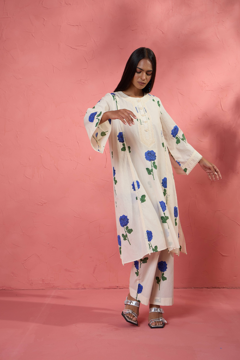 Fi Rose Set 1 cotton cambric light kurta set by AAVIDI in multicolor for women in Singapore