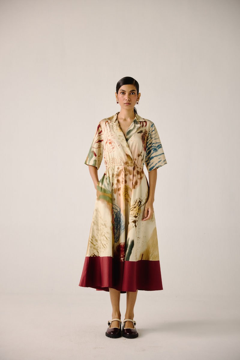 Print Blocked Dress - Abstract cotton by CORD for women in Singapore