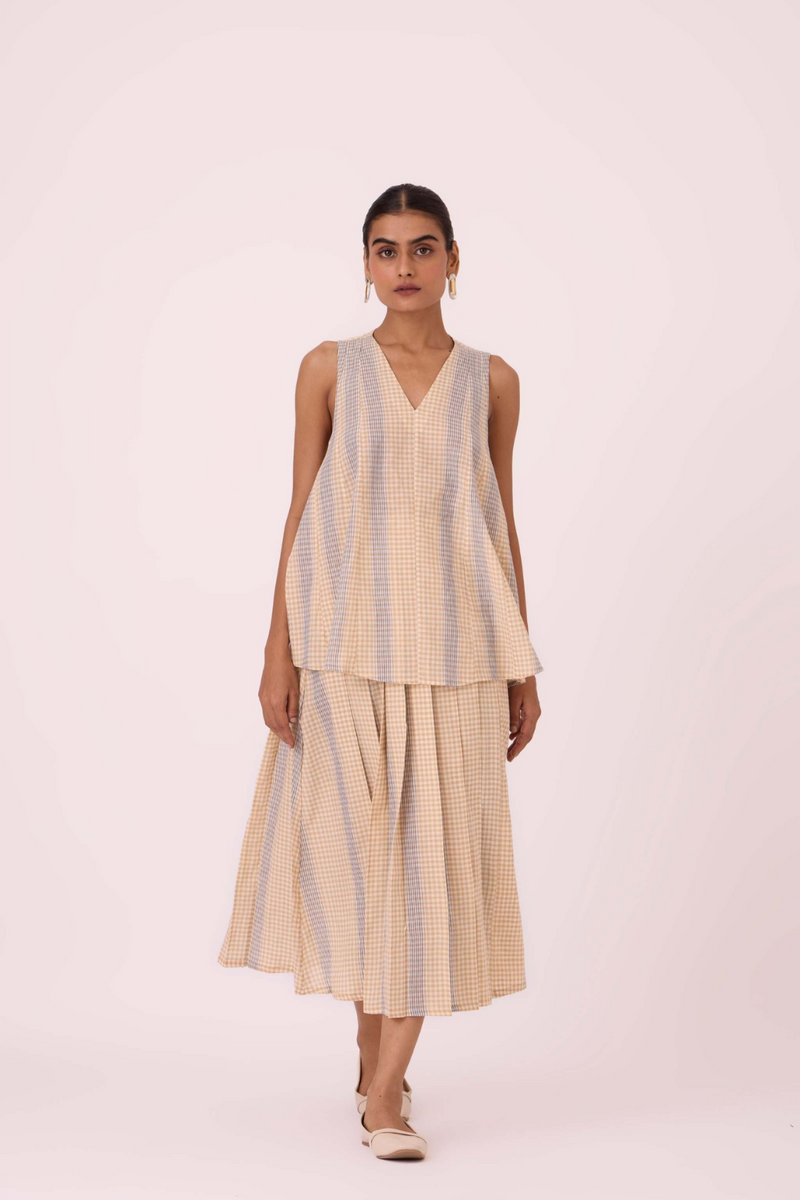 Mikhail Beige Handwoven Skirt cotton by The Summer House in beige color for women in Singapore