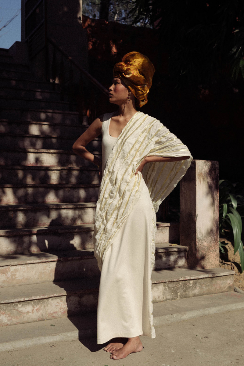 NAVA WOVEN SARI DRESS 100% cotton Buy NAVA WOVEN SARI DRESS from C&W | Dresses for Women by Ituvana in ivory color for women in Singapore