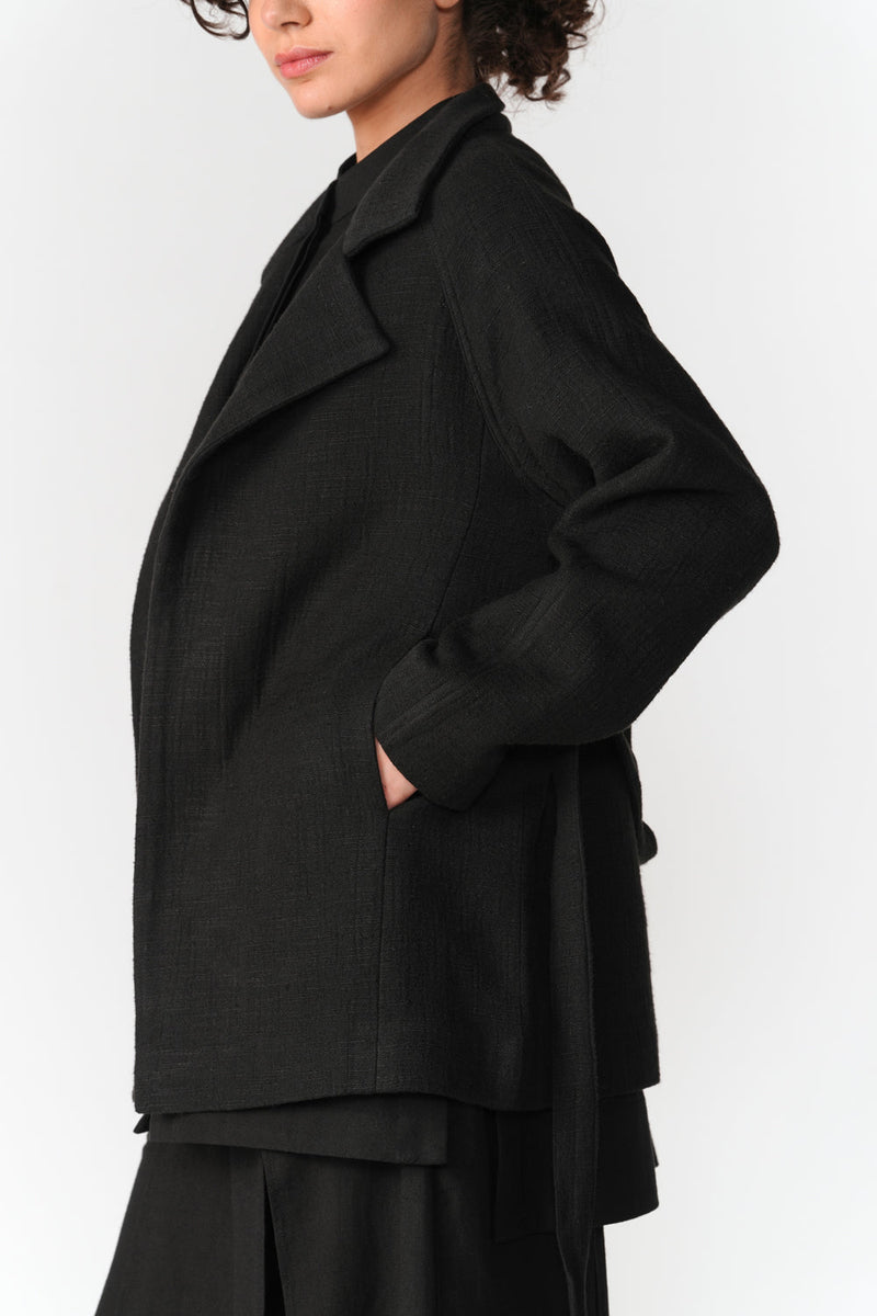 Chenille Short Overcoat jacket/overlay by Turn Black in black for women in Singapore