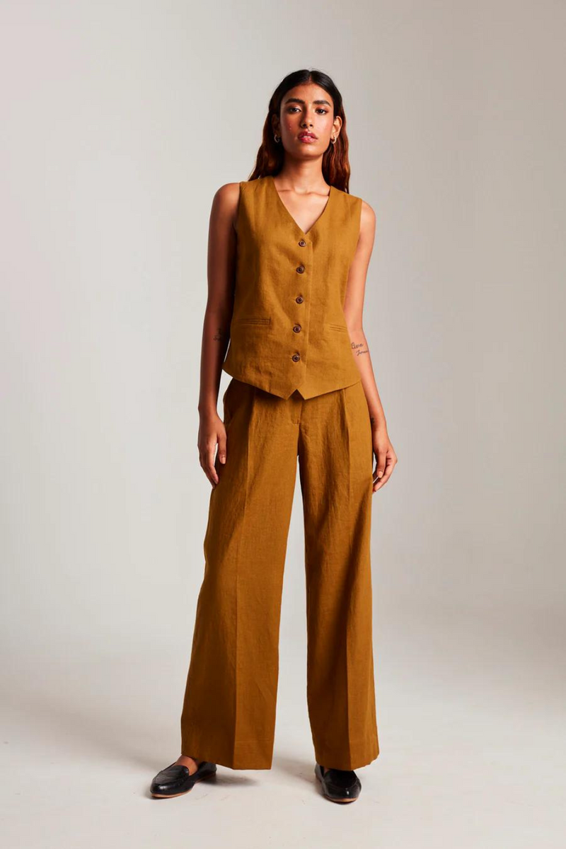 Olive Co-Linen Waistcoat set