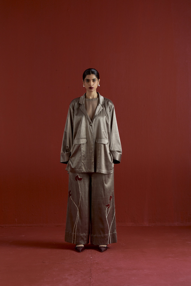 WIDE SLEEVE JACKET CO-ORD-CEDAR satin by THREE for women in Singapore