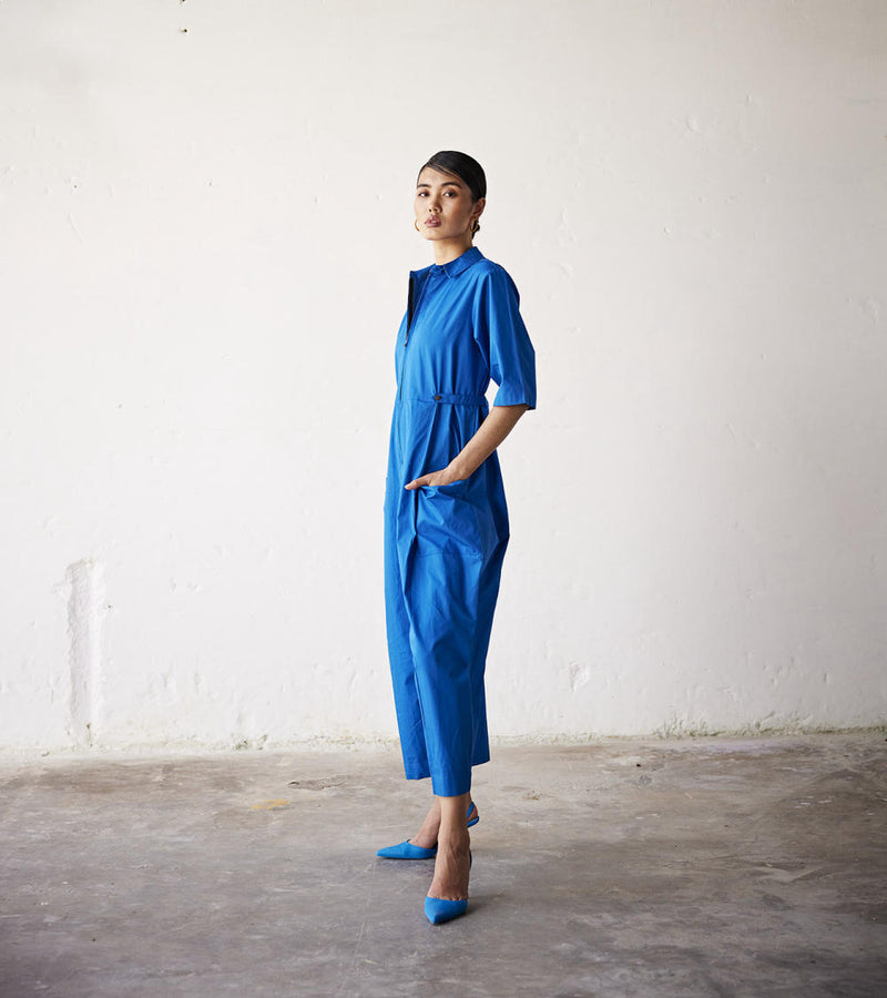 Summer Nights Jumpsuit poplin Jumpsuits by Khara Kapas in blue for women in Singapore