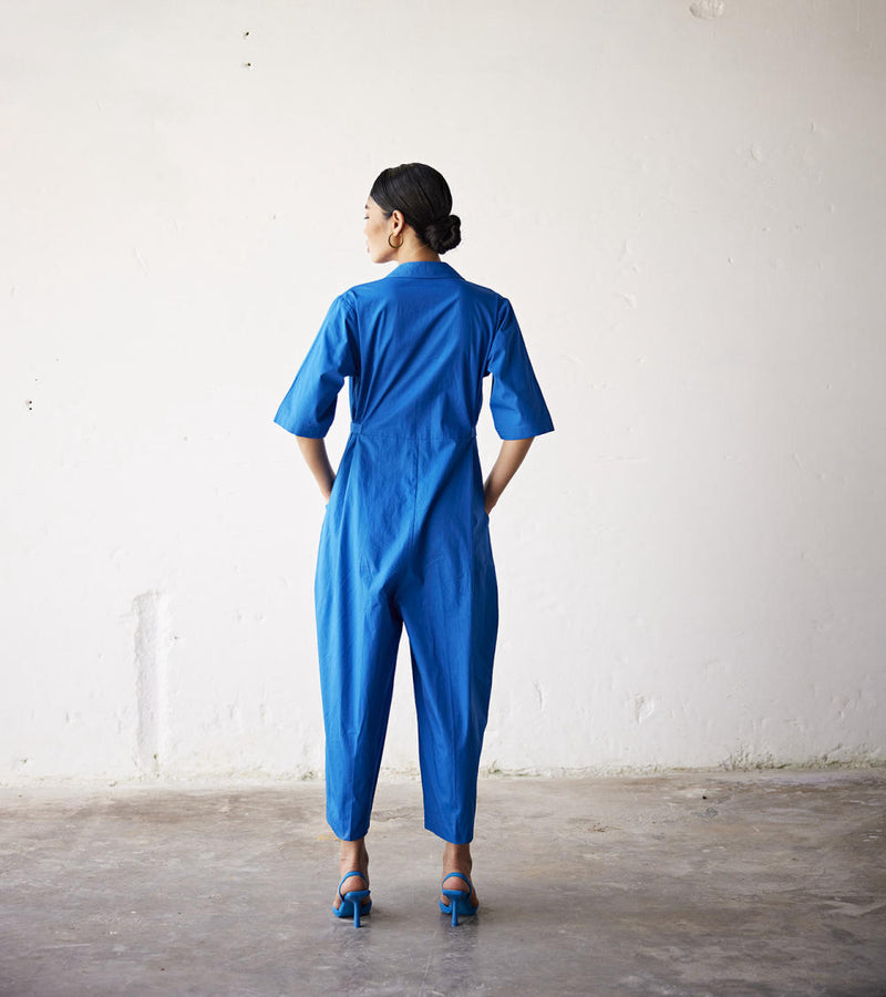 Summer Nights Jumpsuit poplin Jumpsuits by Khara Kapas in blue for women in Singapore
