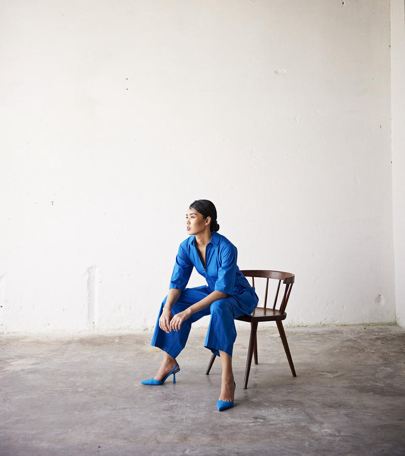 Summer Nights Jumpsuit poplin Jumpsuits by Khara Kapas in blue for women in Singapore