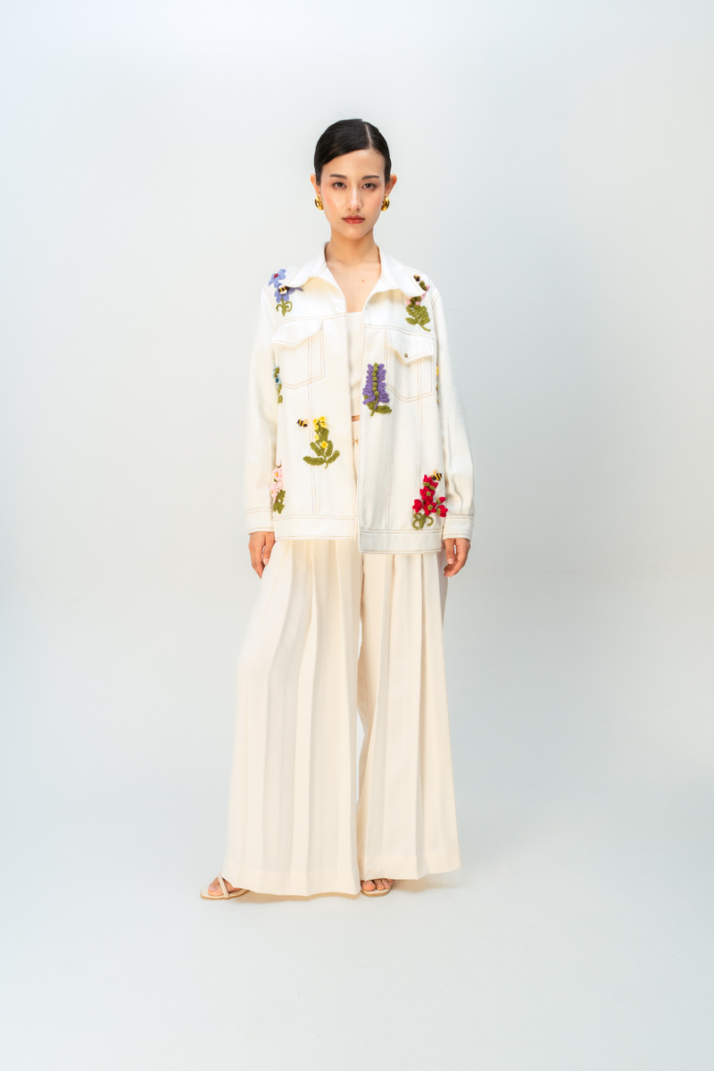 GOLDEN FABLE JACKET handwoven denim jacket/overlay by Ode to Odd in off white for women in Singapore