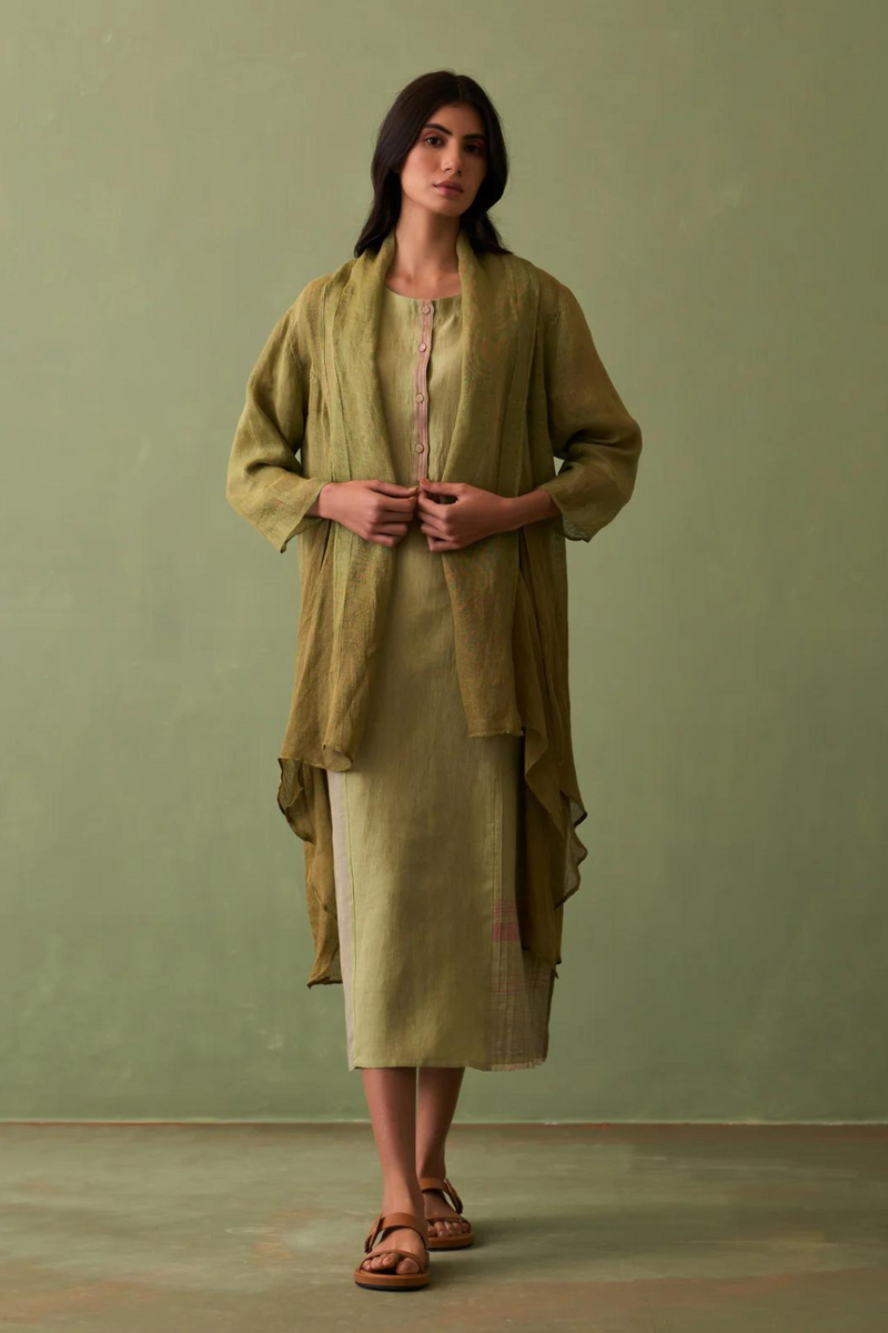 Ana Ombre Linen Overlay - Fern linen by Manan in natural color for women in Singapore
