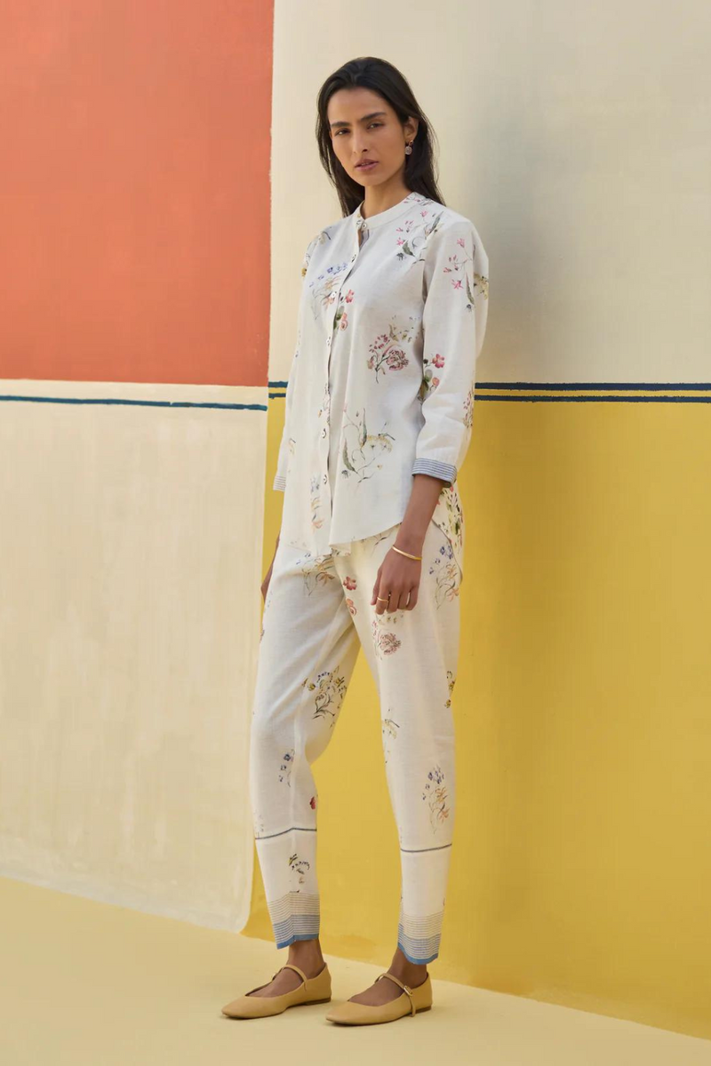 Vani Watercolour Floral Co-ord Set
-Ivory linen by Manan in ivory color for women in Singapore
