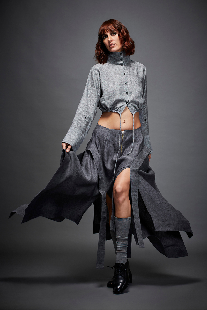 AYLA SKIRT linen by Chola in grey color for women in Singapore
