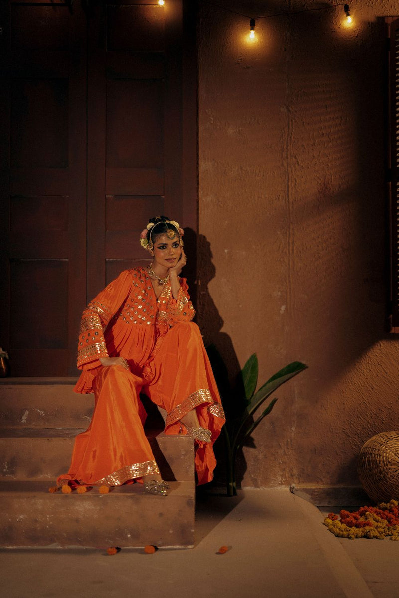 Mangala Peplum Co-ord Set- Orange