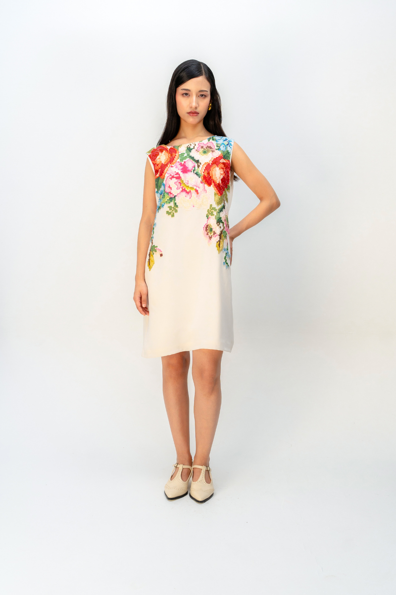 ROSEGARDEN DRESS crepe dress by Ode to Odd in off white for women in Singapore