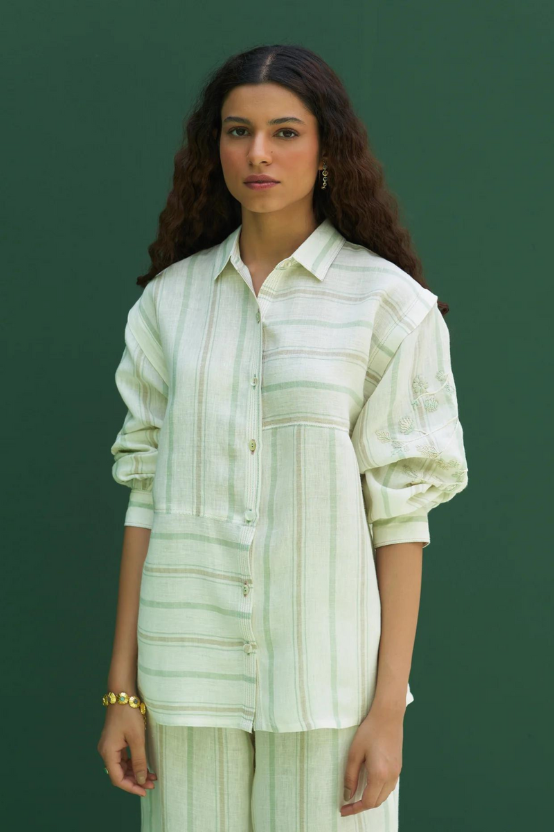 Akra Striped Linen Co-ord Set
- Mint linen by Manan in mint color for women in Singapore