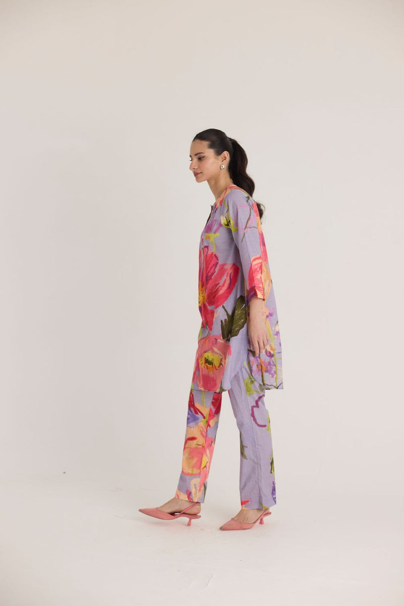 DOLLY PURPLE SHORT COTTON KURTA SET cotton by Yam in multi color for women in Singapore