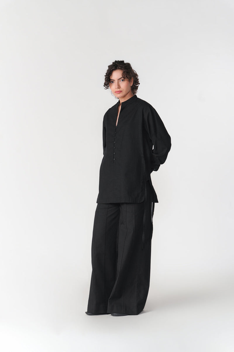Cotton Tie-Up Top top/shirt by Turn Black in black for women in Singapore
